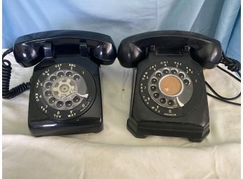 Two Vintage Bell Office Rotary Desk Telephone - Black