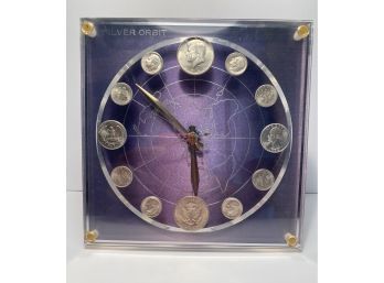 Vintage 1964 Last Silver Coins Minted Clock. 2 -1964 JFK Half Dollars 2 - 1964 George Washington Quarters 8 -