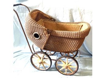 Antique Baby Buggy With Star-spoke Wheels, Woven Carriage Pattern
