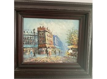 Parisian Street Scene Vintage Oil Painting, Signed