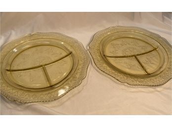 Vintage Yellow Depression Glass - Madrid - Divided Dinner Plates