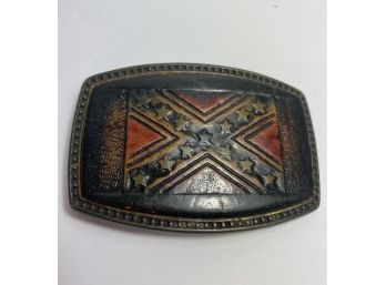 Vintage Alumaline 4108 Belt Buckle Metal And Leather Confederate Flag