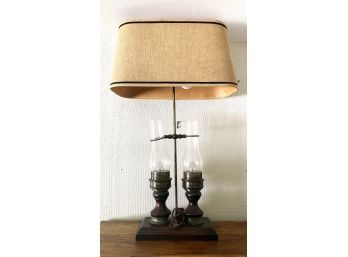 Stately Table Lamp - Large Beige With Brown Piping Lampshade