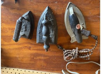 Antique Flat Irons - Three, 1 Vintage Electric Iron
