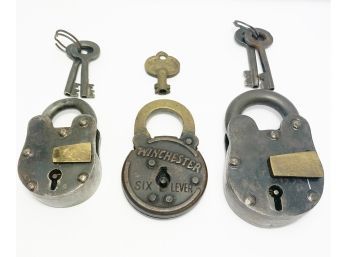 3 Antique Locks With Keys