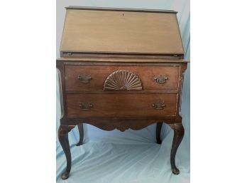 Vintage Wooden Drop Down Secretary Desk - Detailed Front Design, Numbered