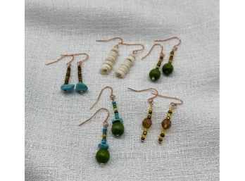 Set Of (5) Beaded Earrings With Rose Gold Color Wire
