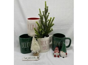 (4) Rae Dunn Christmas Mugs And Various Holiday Decor