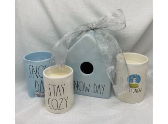 (3) Rae Dunn Candles, Plus Darling Bird House. All Items With Original Tags