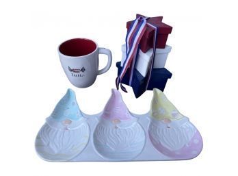 Holiday Decor! Rae Dunn Mug, Gnome Serving Plate, And Decorative 4th Of July Boxes