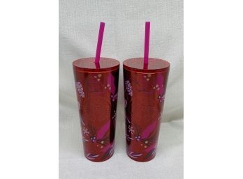 (2) 16 Oz. Starbucks Cold Cups, Brand New, Red Holiday Design