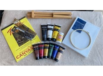 Painters Pack With Canvas (11x14), Variety Of Acrylic Paints, Paint Brushes, Foldable Easel And More