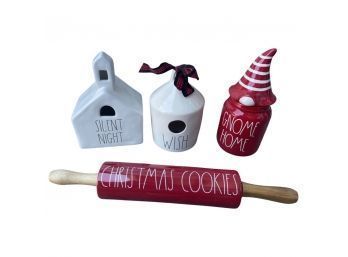 Rae Dunn Christmas Collectibles! Small Red Gnome Jar, Rolling Pin, And Bird Houses