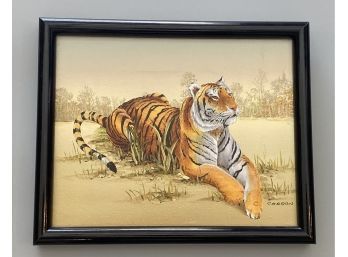 Framed Canvas Tiger Painting By C. Carson (11x9)