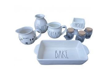 Rae Dunn Kitchen Collectibles! Creamer Jars, Baking Dish, Small Jars For Seasoning And Mini Cupcake Stand