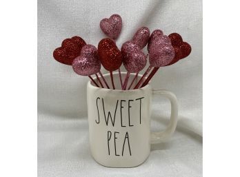 Rae Dunn Sweet Pea Mug With Valentines Cupcake Toppers