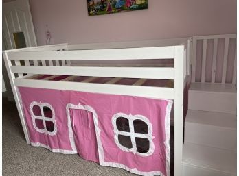 Twin Size LOFT Bed With Pink Curtains
