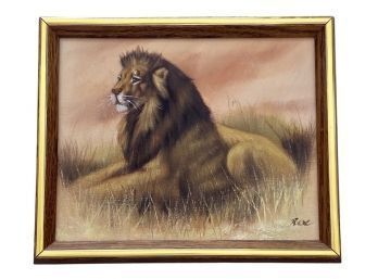 Framed Canvas Lion Painting By Rex (11.25x9.25)
