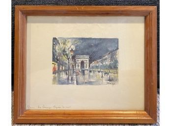 Darling Signed Watercolor Of Paris Cityscape, 14 X 12 Inches