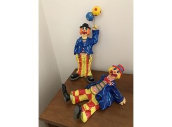 Colorful Papier-mache Clown Figurine Pair