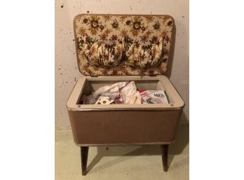 Beige Faux Leather Chest With Sewing And Embroidery Supplies (19 X 10 1/2 X 18 1/2)