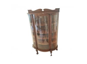 Antique Wooden China Cabinet With Curved Glass Faces