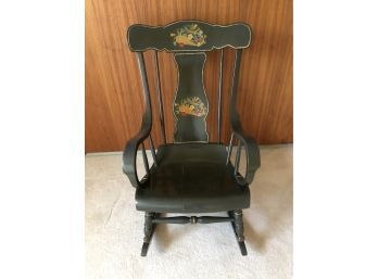 Wooden Green Rocking Chair With Decorative Hand Painted Flower Details (26 X 32 X 40)