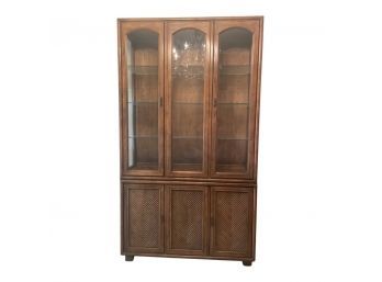 Stately Wood China Cabinet With 3 Glass Shelves And Storage. TWO SEPARATE PARTS