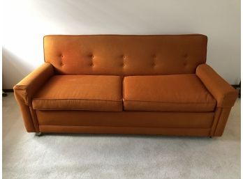 Vintage Orange Pull Out Couch Well Cared For (68 1/2 X 34 X 31)