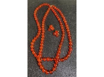 Red Beaded Necklace With Matching Earrings