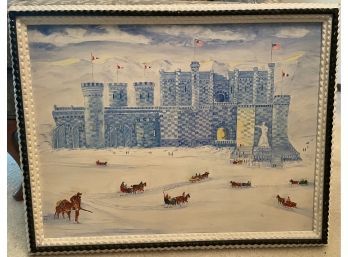 Castle In The Snow, Hand Painted Canvas Art By Frank Bozing, 1963