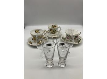 Glassware And Floral Tea Cup Collection