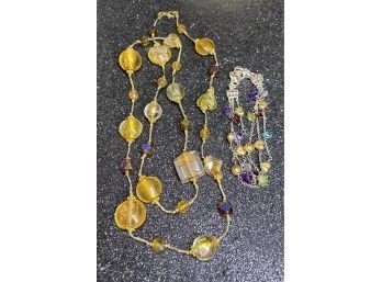 Glass Beaded Necklace, Plus Multilayer Charm Bracelet