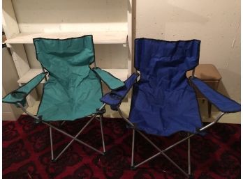 Two Outdoor Camping Chairs (Blue And Green 33 1/2 X 20 C 36 1/2)