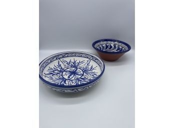 Beautiful Hand Made Ceramic Bowl With Blue Details And Pottery Bowl From Portugal