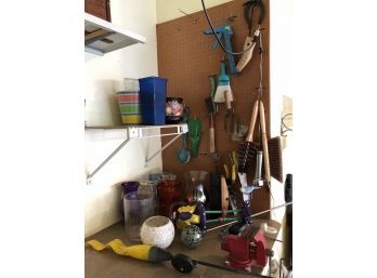 Entire Corner Of  Collection Of Garden Tools, Supplies, And Decor