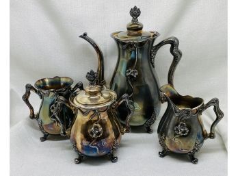 Ornate Quadruple Plate Tea Set By Rockford, Marked 325