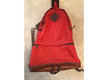 Red 'Alpine Designs' Small Backpack With Leather Straps (One Strap Snapped Off)