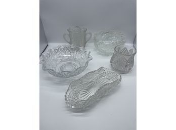 Collection Of Glassware! Candy Dish, Small Bowls, And Small Vases