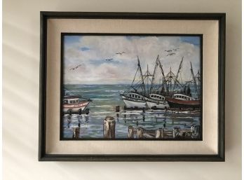 Sailboat Painting With Wooden Frame  By Pat Pierce (20 X 16)