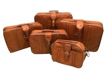 Five Piece Faux Brown Leather Fliteline California Luggage Set