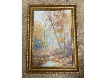 Framed Painting Of Fall Time (Artist Unknown) 15.5x21.25