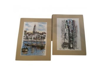 Two Unframed Prints: Ante Slatina In Croatia. Signed.