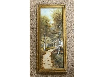 Framed Fall Road Painting By Erma Uebel (6.5x15)