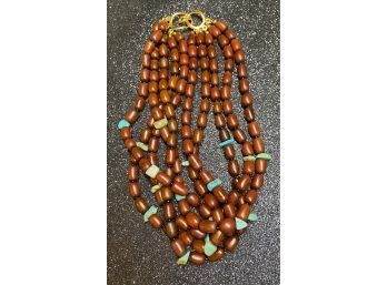 Multilayer Beaded Necklace With Turquoise Bead Accents