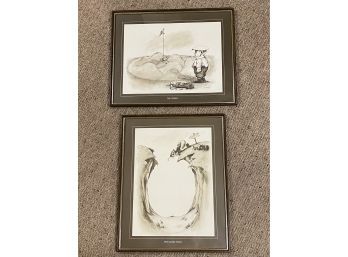 Pair Of Framed Golf Sketches From Gary Patterson (The Green 17x21) (The Sand Trap 21x17)