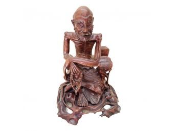 Chinese Boxwood Carving Of Fasting Buddha On Stand