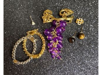 Various Jewelry Pieces, Including Unique Brooch And Beautiful Studded Earrings