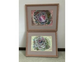 Two Rose Paintings With Wooden Frames (15 X 12)