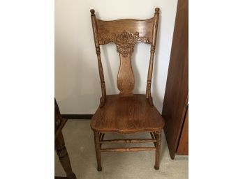 Wooden Chair With Beautifully Carved Detail On Back (18 X 16 X 41 1/2)